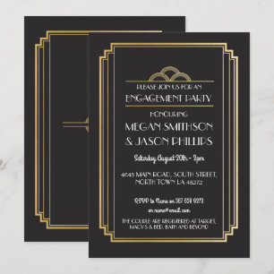 Art Deco Engagement Partei Einladungen Gold
