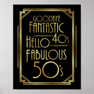 Art Deco FABULOUS 50. BIRTHDAY Sign Print Poster