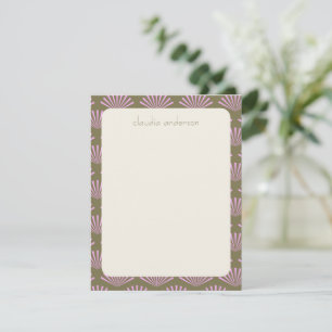 Art Deco Fächer in Oliv und Lila personalisierter Mitteilungskarte