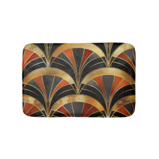 Art Deco Fächer-Motiv Schwarz, Gold & Tiefrot Badematte