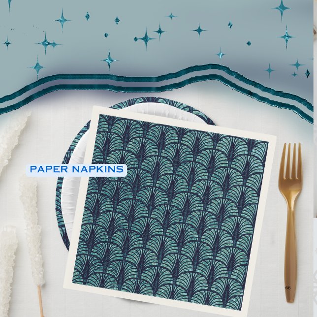 Art Deco Fächer Muster Blau  Serviette (Art Deco Fan Pattern Blue Napkins )