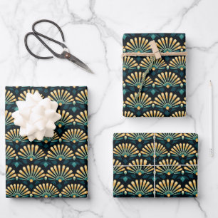 Art Deco Fächer Muster Geschenkpapier Bogen Set