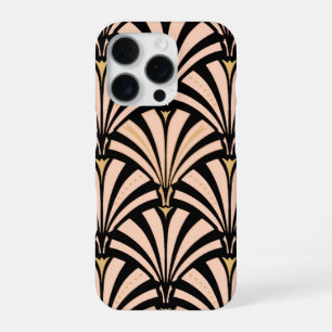 Art Deco Fächer-Muster - Pfirsich auf Schwarz iPhone 16 Pro Hülle