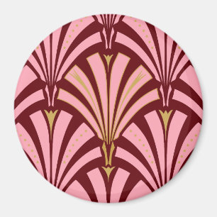 Art Deco Fächer-Muster - rosa und burgunderrot Magnet