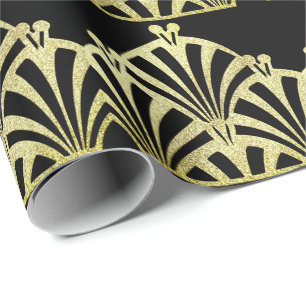 Art Deco Fächer Muster schwarz gold elegant vintag Geschenkpapier