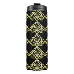 Art Deco Fächer Muster schwarz Gold elegant vintag Thermosbecher