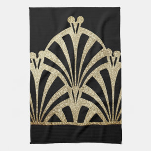 Art Deco Fächer Muster schwarze Bronze elegant vin Geschirrtuch