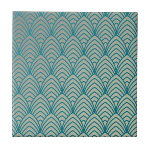 Art Deco, Fächer-Muster, Türkis, Weiß, Fächer-Must Fliese