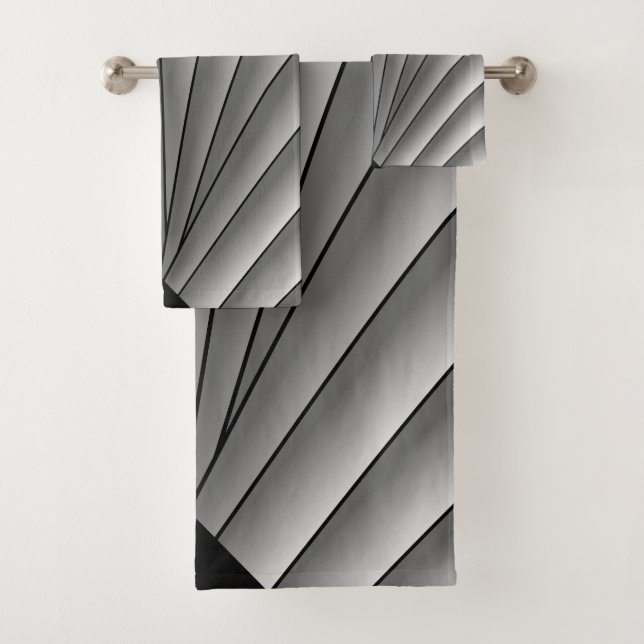 Art Deco Fan Design Grau-Badehandtuch Set (Insitu)