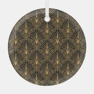 Art Deco Fan: Geometrisches, gelbes Schwarz Ornament Aus Glas