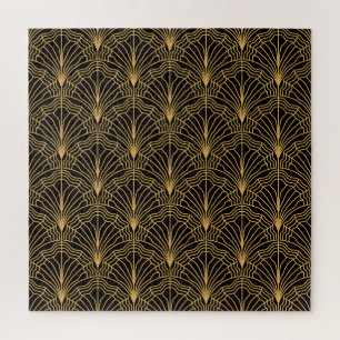 Art Deco Fan: Geometrisches, gelbes Schwarz Puzzle