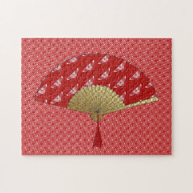 Art Deco Fan in einem Schmetterlingsmuster, Deep R Puzzle (Horizontal)