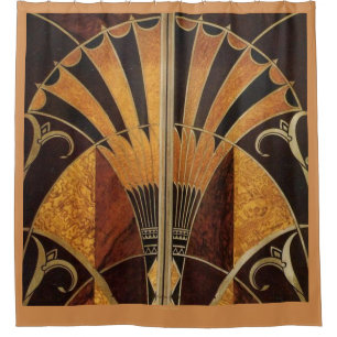 ART DECO FAN INLAID WOODWORK AMMER DUSCHVORHANG