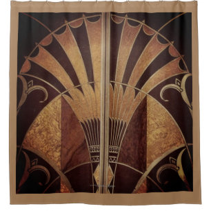 ART DECO FAN INLAID WOODWORK SHOWER CURTAIN DUSCHVORHANG