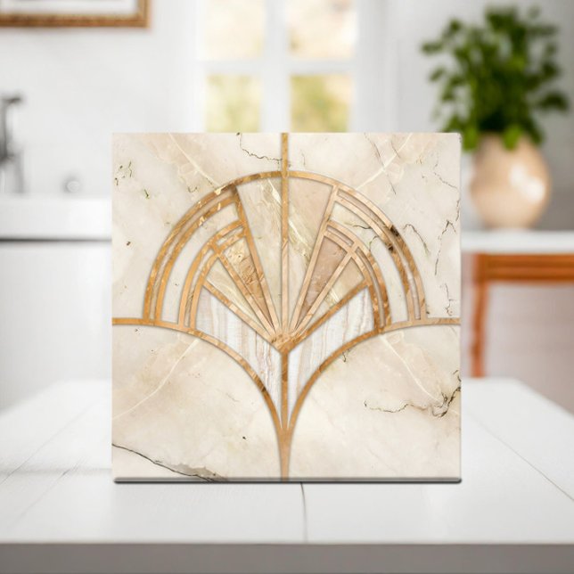 Art Deco Fan Muschel - Travertine Marmor Fliese (Von Creator hochgeladen)