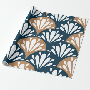 Art Deco Fan Muster Blue Brown Ornamental Geschenkpapier