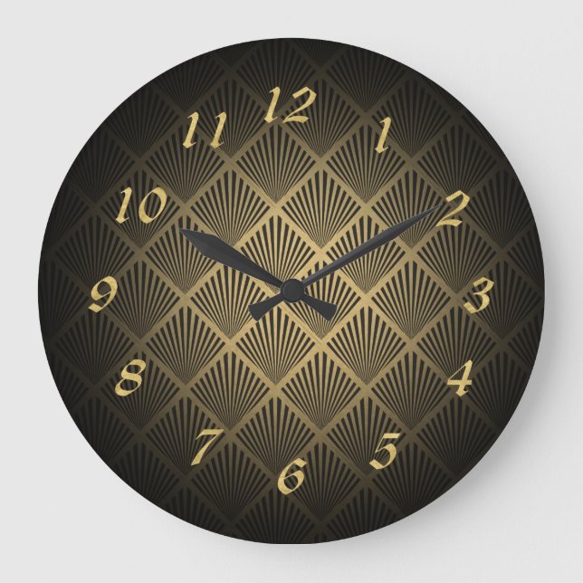Art Deco Fan Muster Große Wanduhr (Vorderseite)