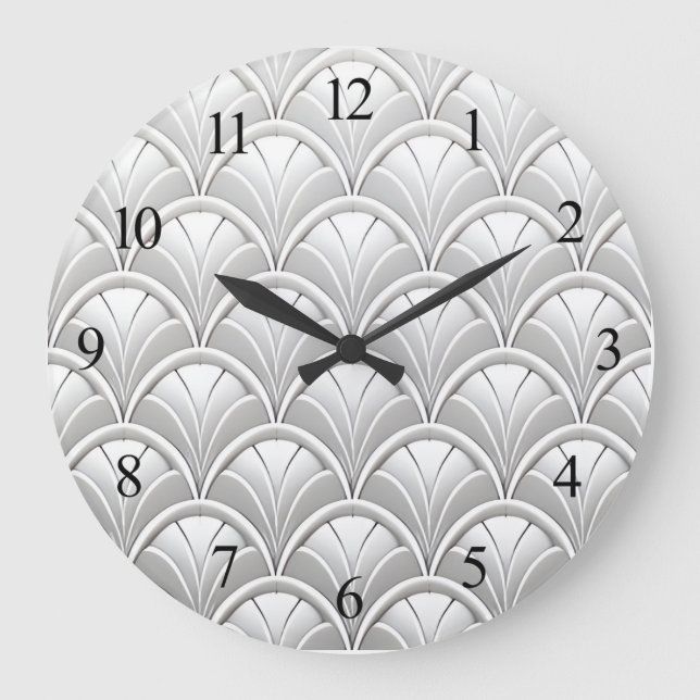 Art Deco Fan Muster Große Wanduhr (Vorderseite)