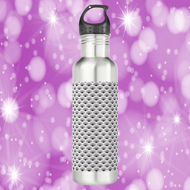 Art Deco Fan Schwarz-Weiß-Muster Edelstahlflasche (A fun water bottle with a black and white art deco pattern!)