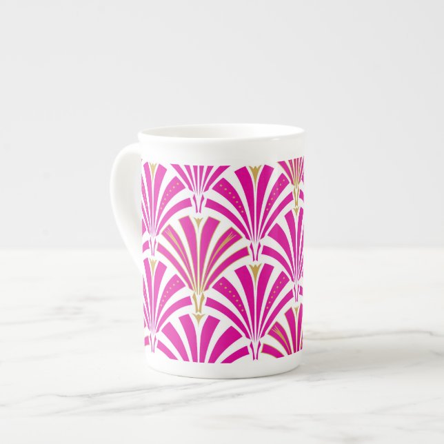 Art Deco Fanmuster - fuchsia pink Prozellantasse (Vorderseite Links)