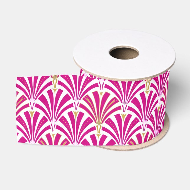 Art Deco Fanmuster - fuchsia pink Ripsband (Spule)