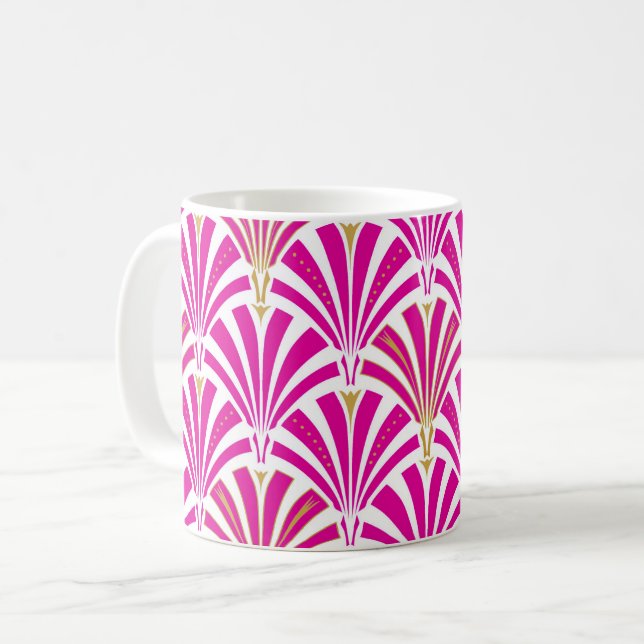 Art Deco Fanmuster - fuchsia pink Tasse (Vorderseite Links)