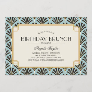 Art Deco Fans Geburtstag Brunch Blau Einladung