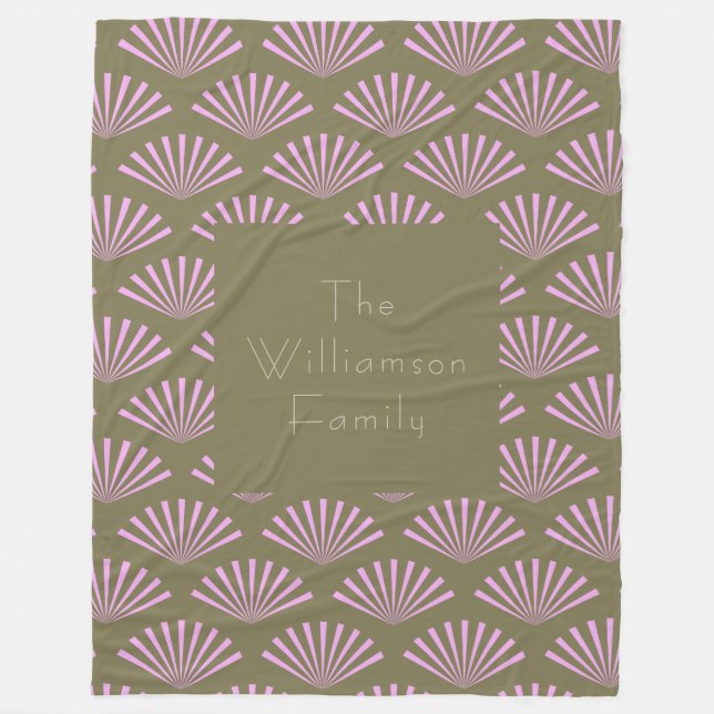 Art Deco Fans in Olive und Lilac Personalisierter  Fleecedecke (Vorderseite)