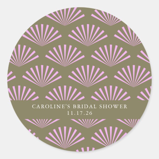 Art Deco Fans Olive and Lilac Brautparty Custom Runder Aufkleber (Vorderseite)