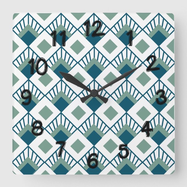 Art Deco Fans  Quadratische Wanduhr (Vorderseite)