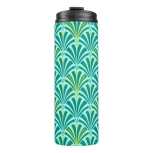 Art Deco Fantasie Muster, Türkis auf Aqua Thermosbecher