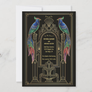 Art Deco farbige Vogel-Hochzeitseinladung Einladung