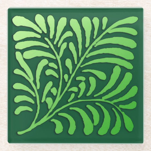 Art Deco Farnmuster - Farbtöne von Grün Glasuntersetzer (Vorderseite)