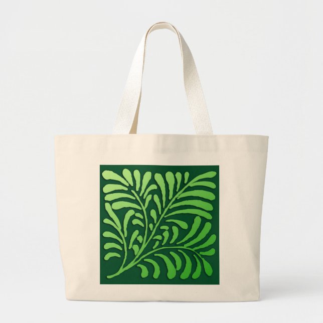 Art Deco Farnmuster - Farbtöne von Grün Jumbo Stoffbeutel (Vorne)