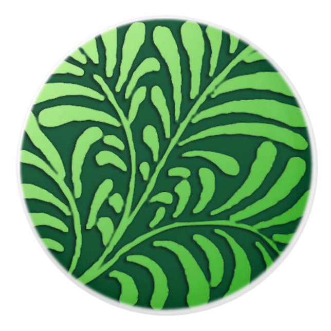 Art Deco Farnmuster - Farbtöne von Grün Keramikknauf (Vorderseite)
