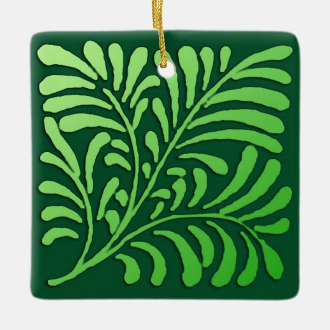 Art Deco Farnmuster - Farbtöne von Grün Keramikornament (Vorderseite)