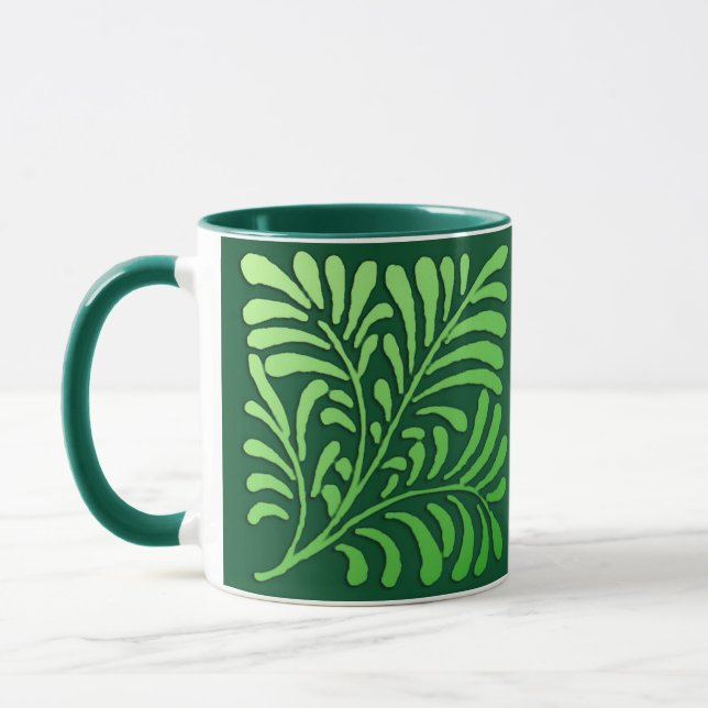 Art Deco Farnmuster - Farbtöne von Grün Tasse (Links)