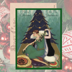 Art Deco Fashion Christmas Tree Retro Feiertagspostkarte