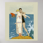 Art Deco Fashion Poster<br><div class="desc">Absolut atemberaubendes Vintages Art-Déco-Poster,  das ein Paar am Strand zeigt. Das Zimmer war sehr sauber.</div>