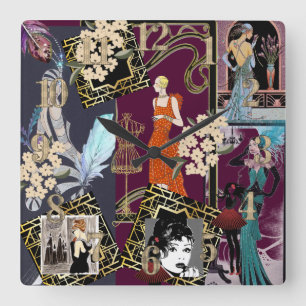 Art Deco Fashion Show Scene Quadratische Wanduhr