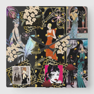 Art Deco Fashion Show Scene Quadratische Wanduhr