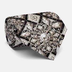 Art Deco Faux Seide Luxus B+W Diamanten Krawatte