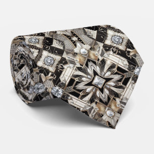 Art Deco Faux-Seide Luxus B+W Diamanten Krawatte