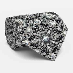 Art Deco Faux Seide   Luxus B+W Diamanten Krawatte
