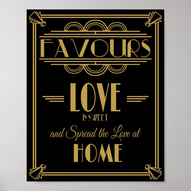 Art Deco Favors Sweet Print für Hochzeiten Poster (Vorne)