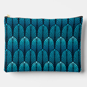 Art Deco Feather Pattern, Cerulean Blue Zubehörtasche