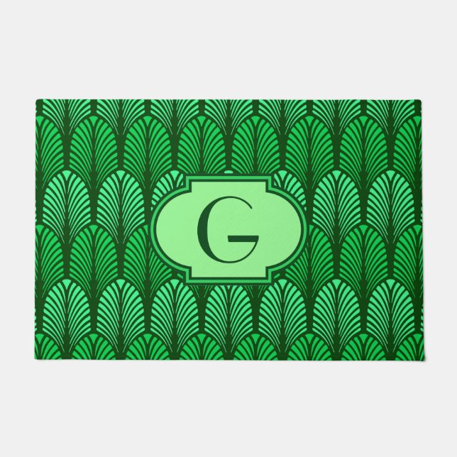 Art Deco Feather Pattern, Emerald Green Fußmatte (Vorderseite)