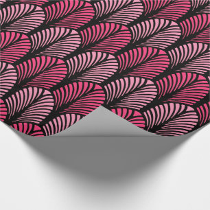 Art Deco Feather Pattern, Fuchsia Pink und Black Geschenkpapier