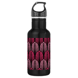 Art Deco Feather Pattern, Fuchsia Pink und Black Trinkflasche