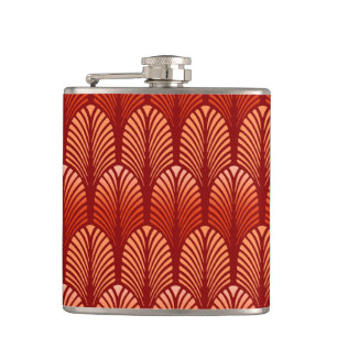 Art Deco Feather Pattern, Mandarin Orange Flachmann